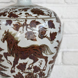The Han House BROWN WHITE HORSES MEIPING LAMP NO SHADE