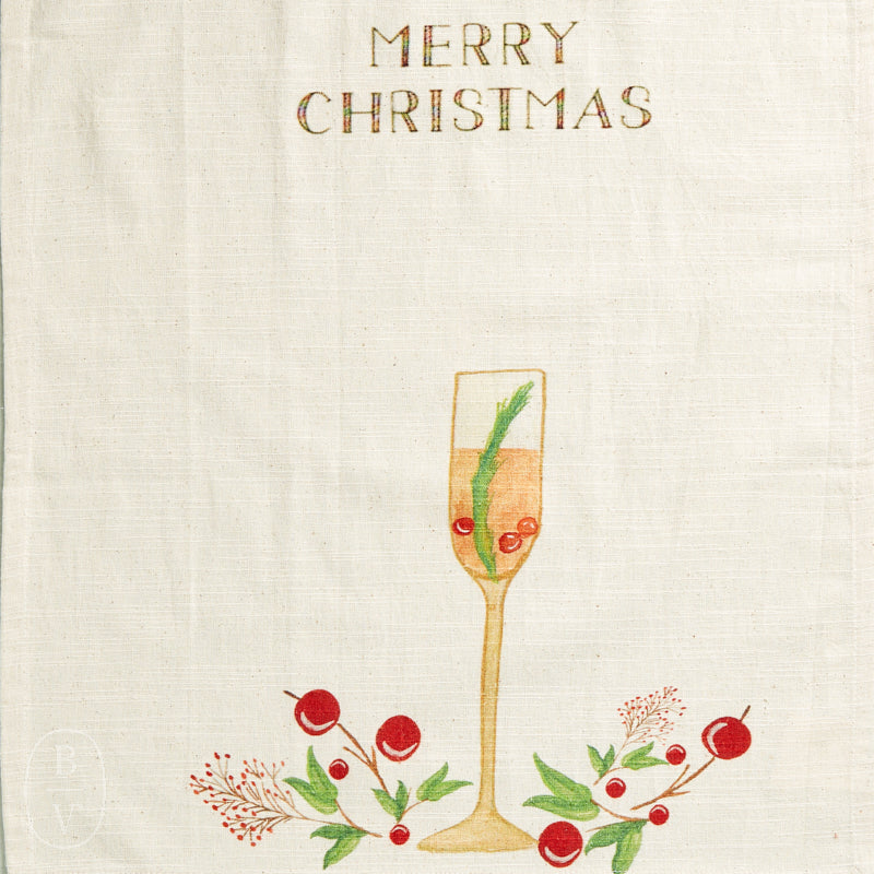 Creative Co-op HOLIDAY COCKTAIL SLUB TOWEL Merry Christmas