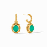 Julie Vos CABOCHON HOOP AND CHARM EARRINGS Iridescent Emerald Green