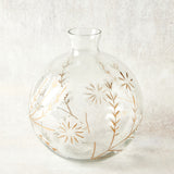 K and K Interiors ETCHED PAINTED FLORAL VASE White and Gold 9