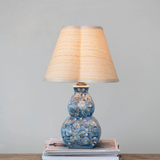 Creative Co-op WAX RELIEF FLORAL STONEWARE WOVEN SHADE LAMP Blue