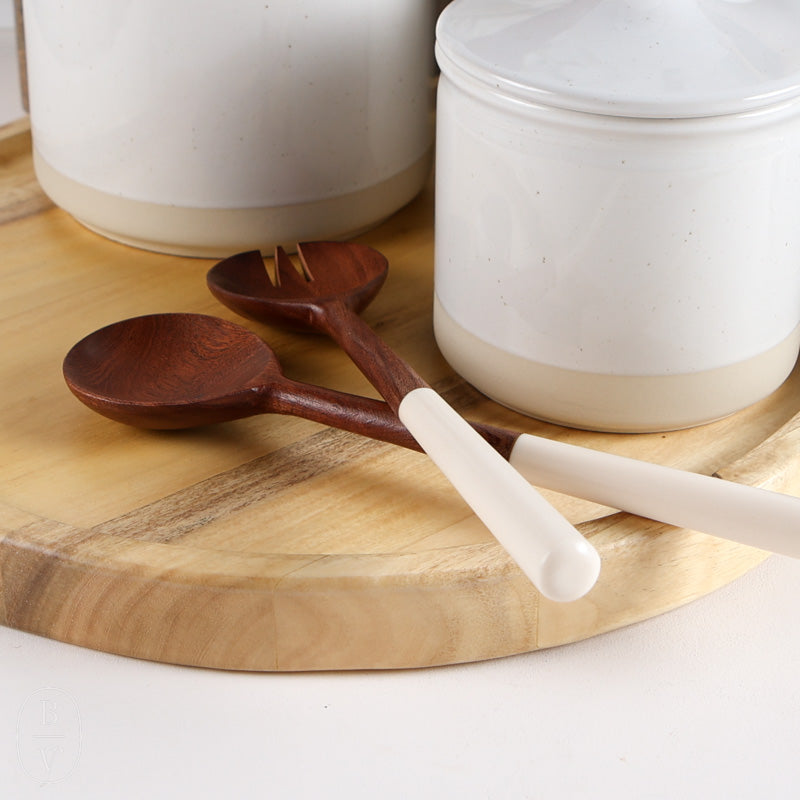 Zodax MANGO WOOD SERVER SET WITH WHITE HANDLE