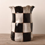 Dixie Pottery GOLD LUSTER RIM JUMBO BELLA VASE Black Check