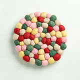 Creative Co-op HOLIDAY WOOL FELT BALL TRIVET Multi