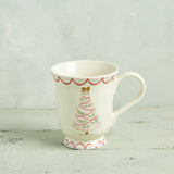 Creative Co-op CHRISTMAS TREE STONEWARE MUG Pink Tree with Green Bows