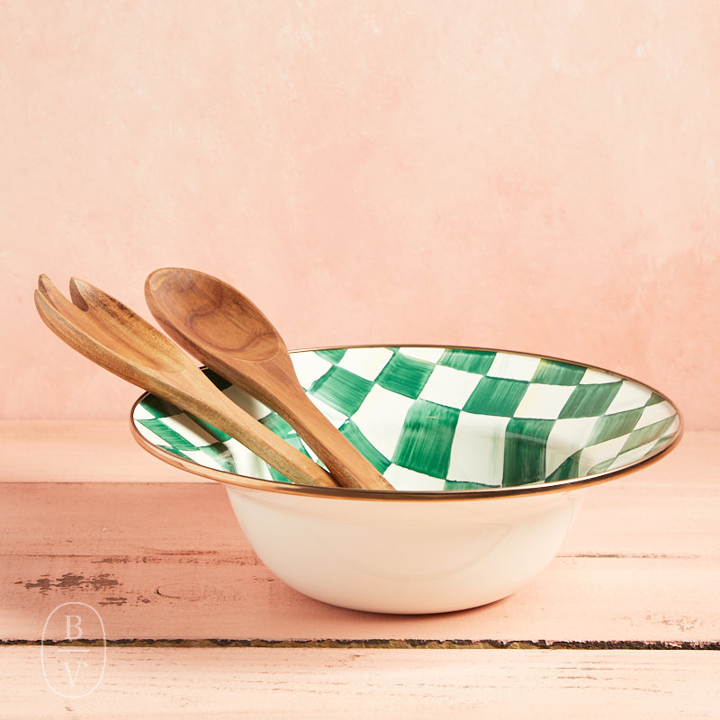 MacKenzie-Childs SALAD SERVING SET Emerald Check