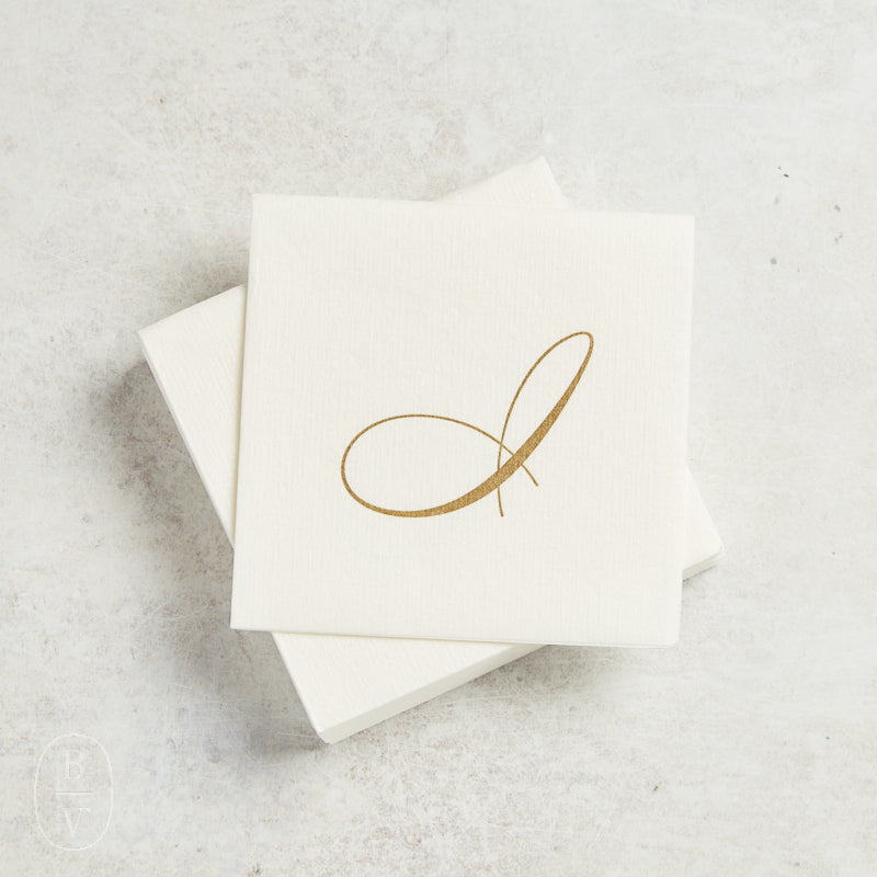 Caspari WHITE PEARL PAPER LINEN COCKTAIL NAPKIN Gold J