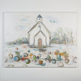 Sarah Robertson CHAPEL WITH COLORFUL COTTON PAINTING