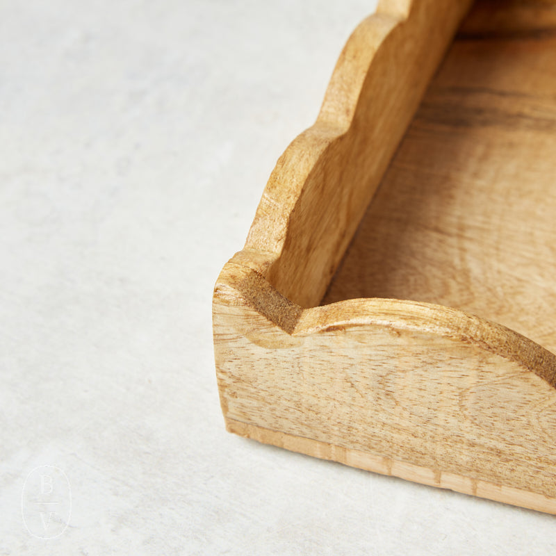 Creative Co-op RECTANGLE MANGO WOOD SCALLOPED TRAY