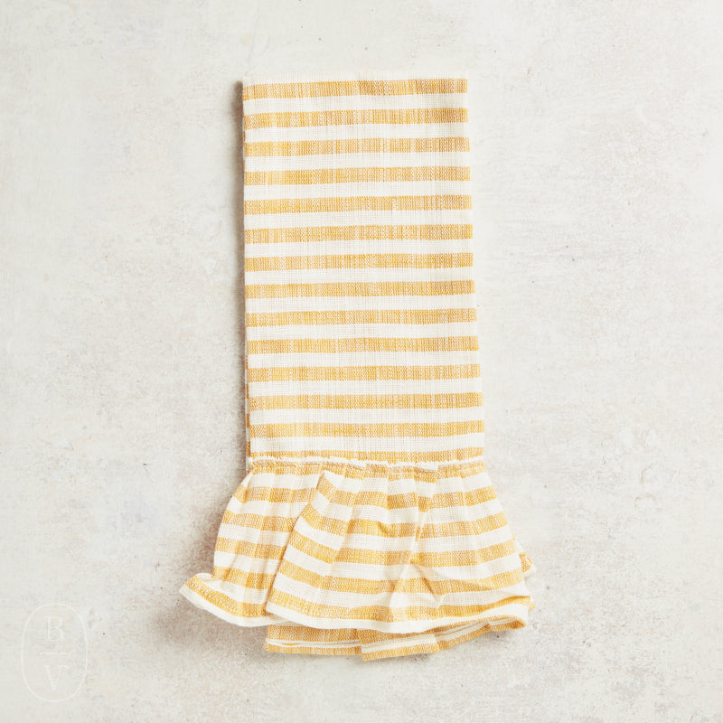 Creative Co-op COTTON STRIPED TEA TOWEL WITH RUFFLE Mustard