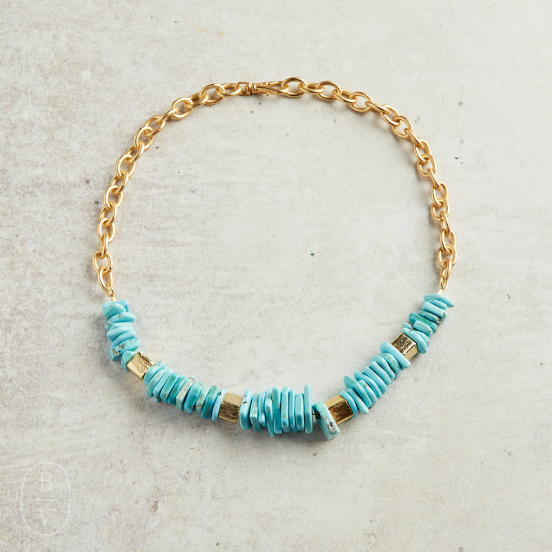 Virtue GOLD ACCENT MAGNESITE CHIP NECKLACE Turquoise