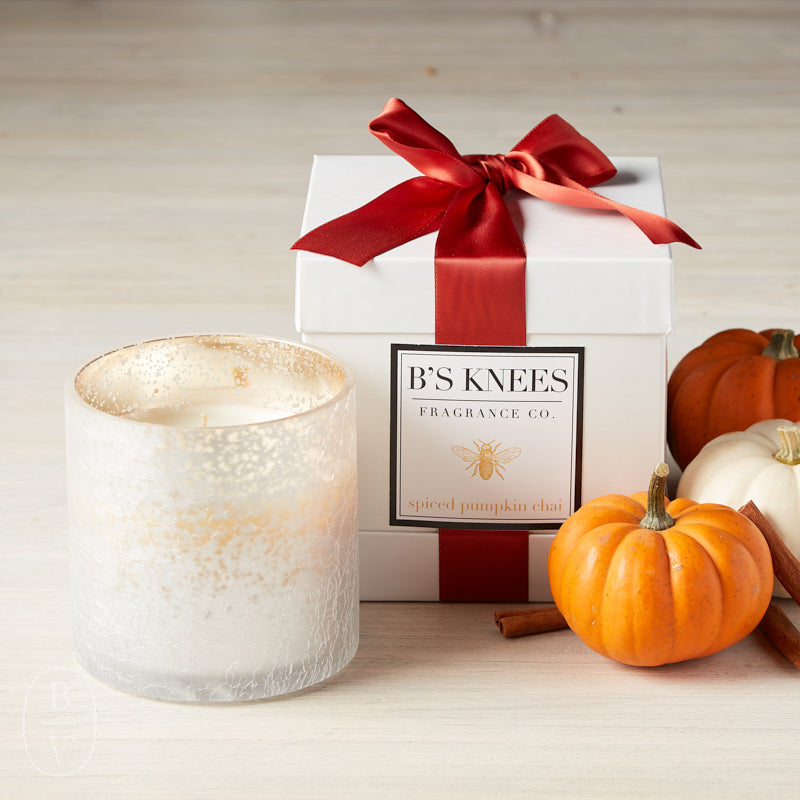 B's Knees Fragrance Co. SEASONAL 3 WICK CANDLE White Metallic Spiced Pumpkin Chai