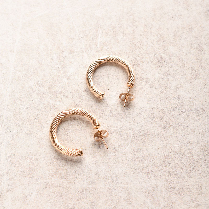eNewton Design ROUND GOLD TEXTURED TWIST POST HOOP