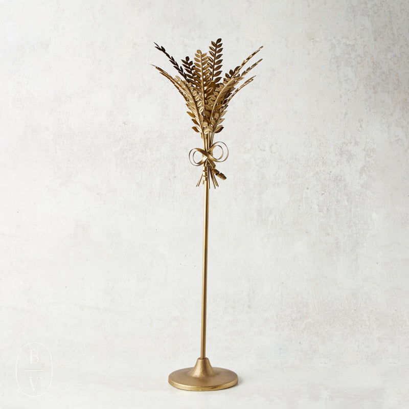 K and K Interiors METAL WHEAT TAPER CANDLEHOLDER Gold 22