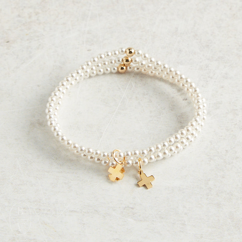 eNewton Design EXTENDS CLASSIC PEARL BEAD SIGNATURE CROSS BRACELET