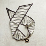 Virtue BLACK ORNATE FLOWER SCARF NECKLACE Black White Polka Dot