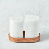 Bloomingville MARBLE SALT AND PEPPER SHAKERS ON WOOD TRAY