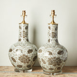 The Han House BROWN WHITE FLORAL GLOBE LAMP NO SHADE