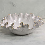 Dixie Pottery GOLD RIM XL CURLEY BOWL Antique White