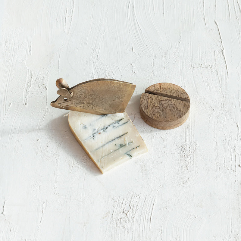Creative Co-op METAL MOUSE SHAPED CHEESE KNIFE WITH MANGO WOOD STAND