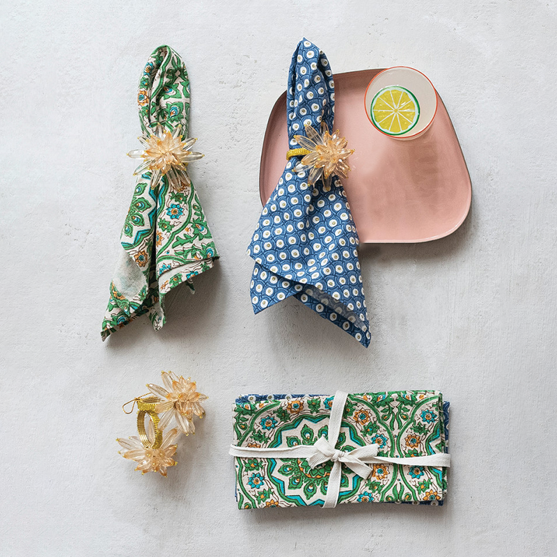 Creative Co-op BLOCK PRINT COTTON NAPKINS SET OF 4