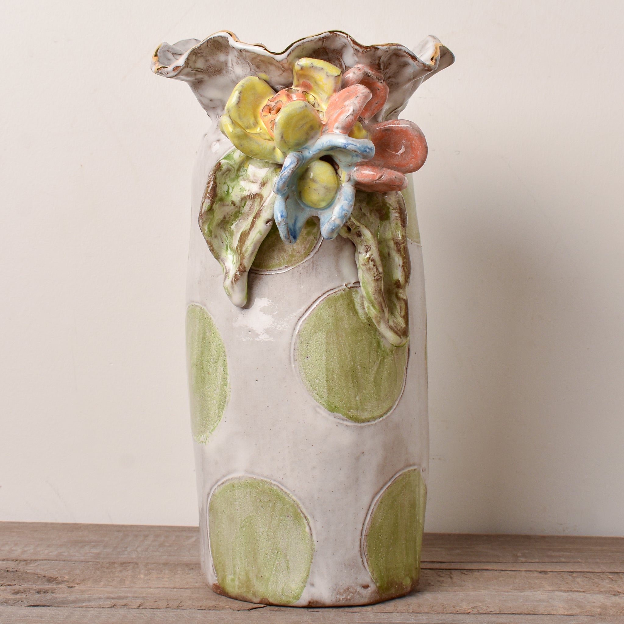 Dixie Pottery VASE NO.5 3 FLOWERS GOLD RIM