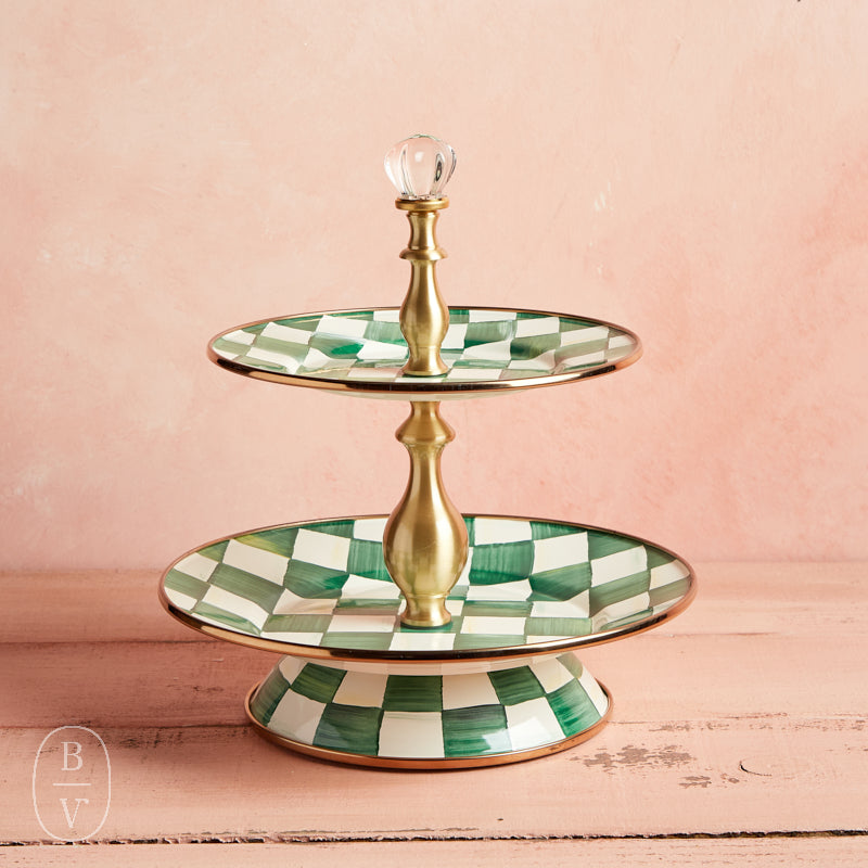MacKenzie-Childs TWO TIER SWEET STAND Emerald Check
