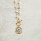 Virtue VINTAGE COIN PEARL ROSARY NECKLACE Blush Mix