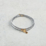 eNewton Design FACETED HEMATITE SIGNATURE CROSS GOLD CHARM BRACELET