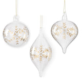 K and K Interiors CLEAR GLASS GOLD ETCHED SNOWFLAKE ORNAMENTS
