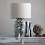 Creative Co-op GREEN STONEWARE LAMP WITH LINEN SHADE