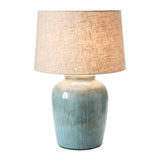 Creative Co-op GREEN STONEWARE LAMP WITH LINEN SHADE