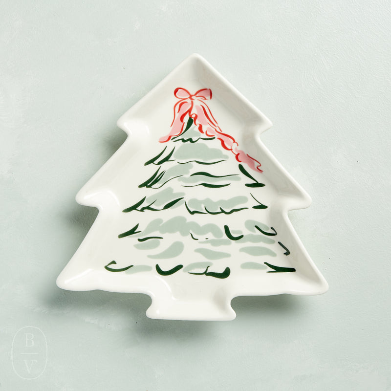 Creative Co-op STONEWARE TREE SHAPED PLATE WITH RED BOW