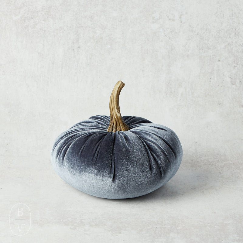 K and K Interiors VELVET STUFFED PUMPKIN Blue 6.25