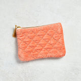 Creative Co-op METALLIC THREAD QUILTED COTTON VELVET POUCH Coral