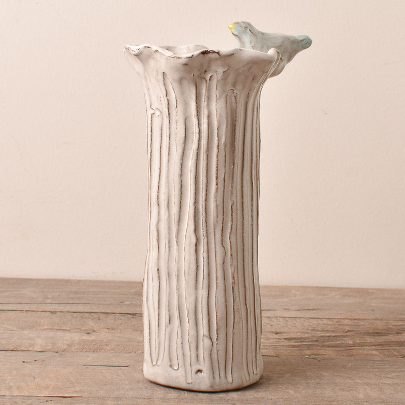 Dixie Pottery WHITE VASE WITH BLUE BIRD