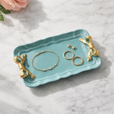 Creative Co-op DECORATIVE METAL TRAY AQUA WITH GOLD BOWS