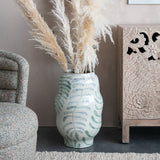Creative Co-op HANDPAINTED STONEWARE ORGANIC SHAPED BOTANICAL VASE