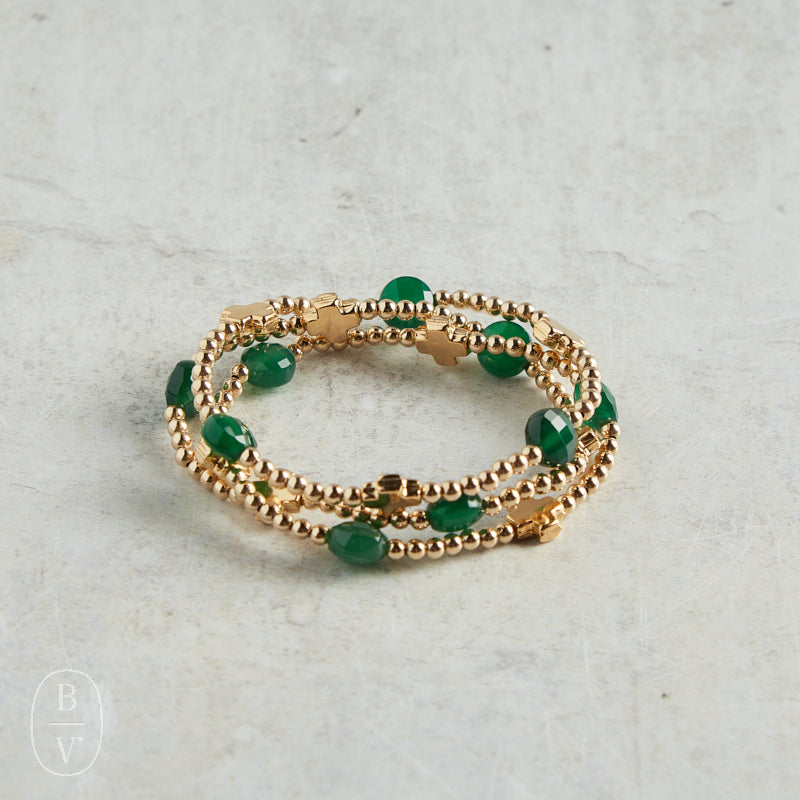 eNewton Design SIGNATURE CROSS ADMIRE PATTERN BRACELET Green Onyx 3mm