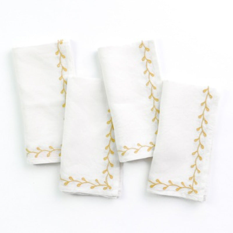 Pomegranate TWIG AND BUD NAPKIN SET OF 4 Mustard