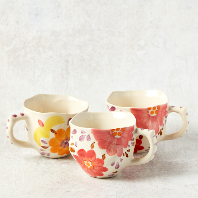 Creative Co-op HAND PAINTED STONEWARE FLORAL MUG