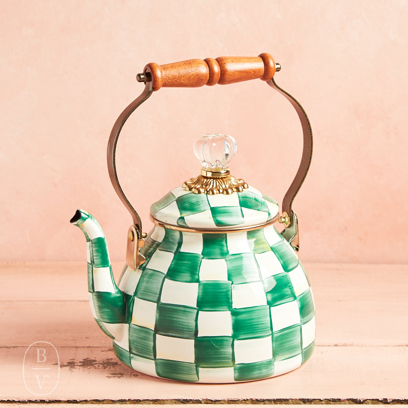 MacKenzie-Childs TEA KETTLE Emerald Check 2qt