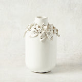 K and K Interiors CERAMIC VASE WITH RAISED FLOWERS White 6.25