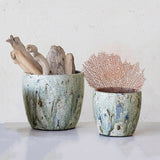 Creative Co-op CRACKLE GLAZE TERRACOTTA PLANTER Green Multi