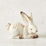 K and K Interiors CERAMIC BUNNY Vintage White 7 Laying