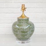 The Han House GREEN WHITE ROUND VASE LAMP NO SHADE