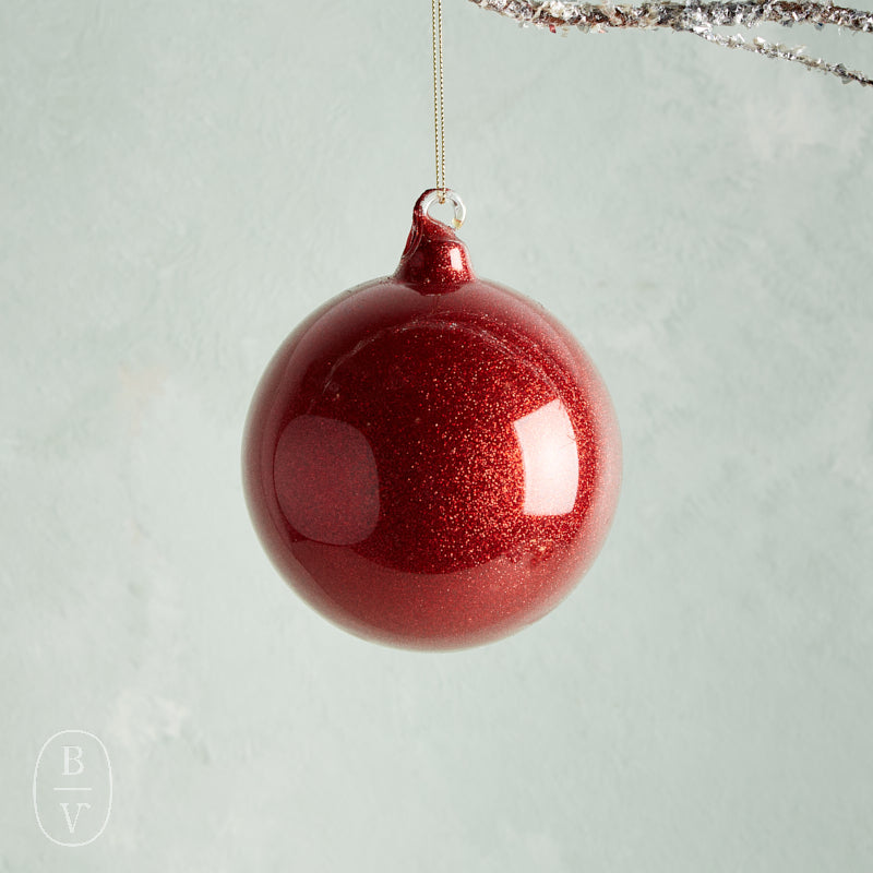 Raz Imports GLITTER BLOWN GLASS BALL ORNAMENT Red 5