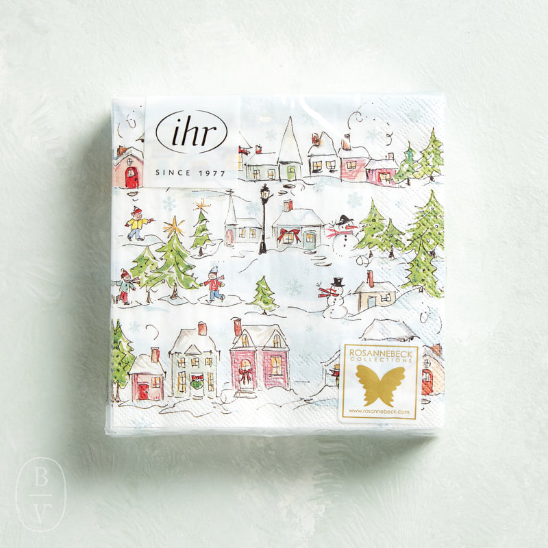 Boston International PINK HOLIDAY VILLAGE COCKTAIL NAPKINS
