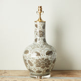 The Han House BROWN WHITE FLORAL GLOBE LAMP NO SHADE