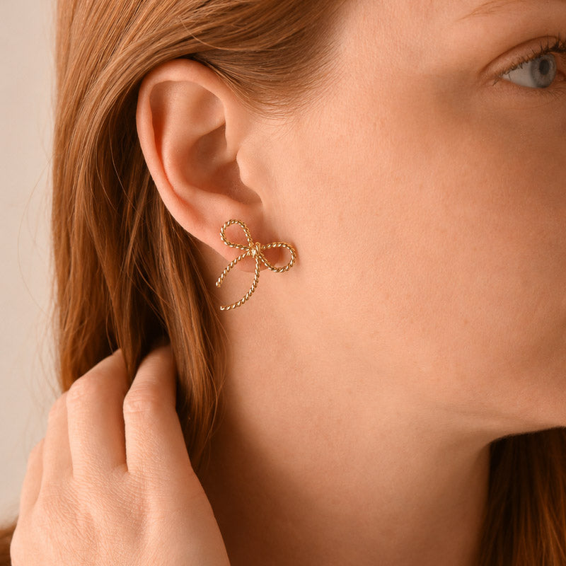 Golden Stella TEXTURED METAL BOW EARRINGS Gold